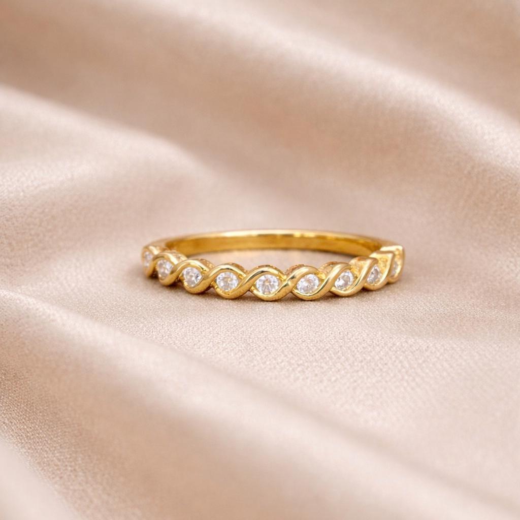 Gold Plated 925 Sterling Silver Ring- Minimal Engagement Ring- Dainty Twisted Ring- CZ Ring- Everyday Wear Jewellery For Women-Gift For Her - Image 3