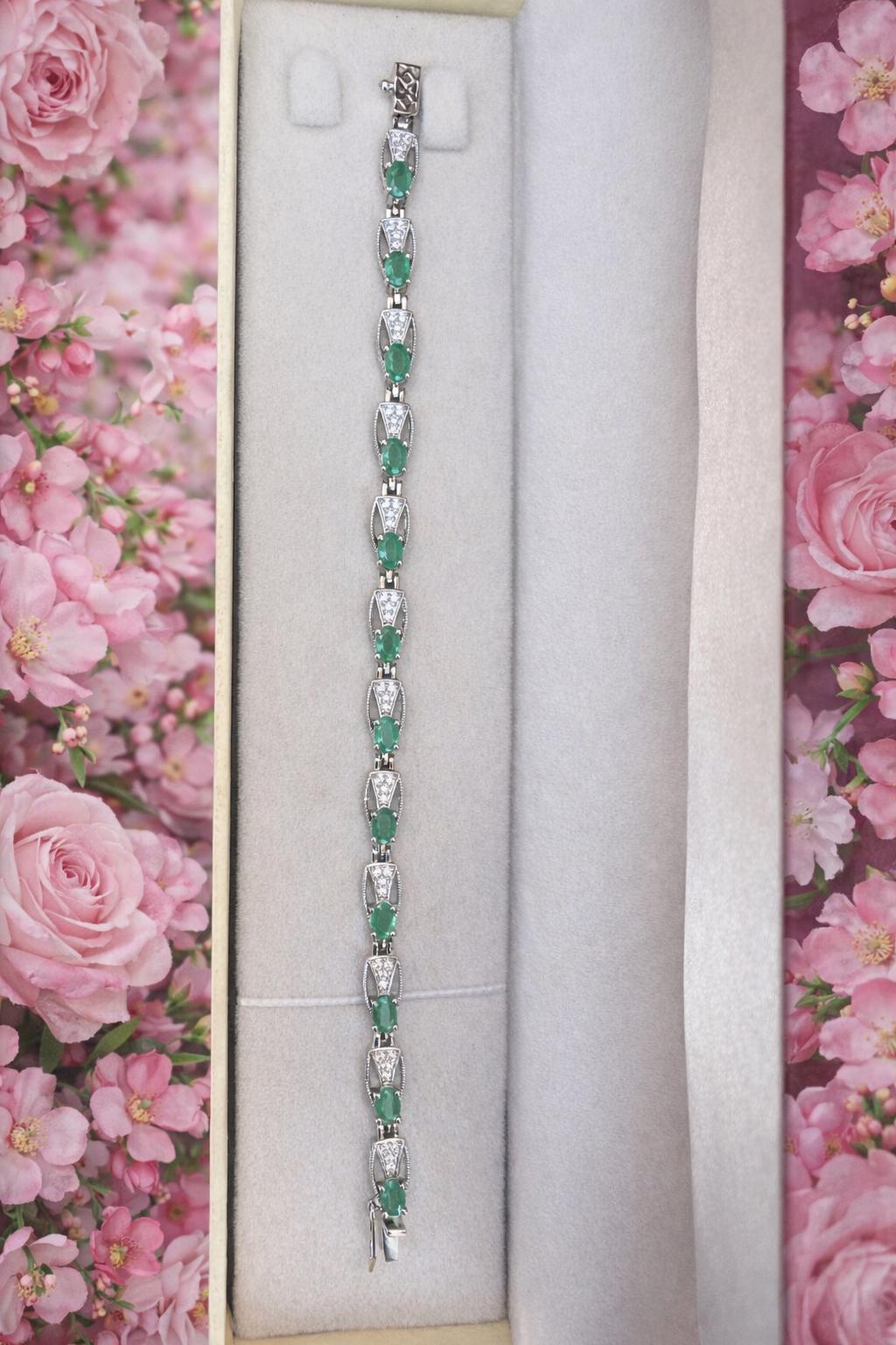 Natural Zambian Emerald Bracelet With CZ- 925 sterling Silver Bracelet- Geniune Green Emerald- Anniversary Gift For Her - Image 2