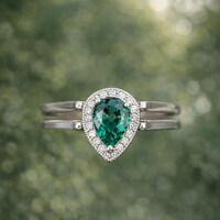 Double Stone 925 Sterling Silver Ring- Natural  Emerald And Tanzanite Pear Cut Ring- Dainty Ring Gift For Her-Morden Statement Jewellery