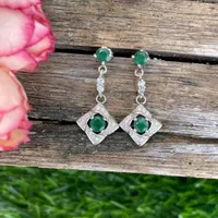 Natural Emerald Drop Earrings- 925 Sterling Silver Earrings- Round Green Emerald Dangle Earrings- Minimalist Women's Jewellery- Gift For Her