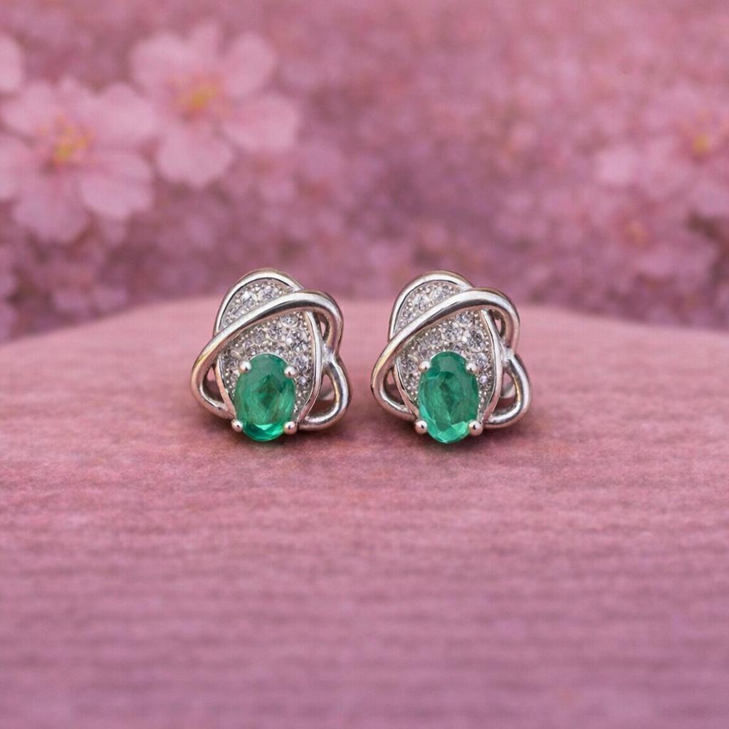 Zambian Emerald Stud Earrings - Sterling Silver May Birthstone - Image 2