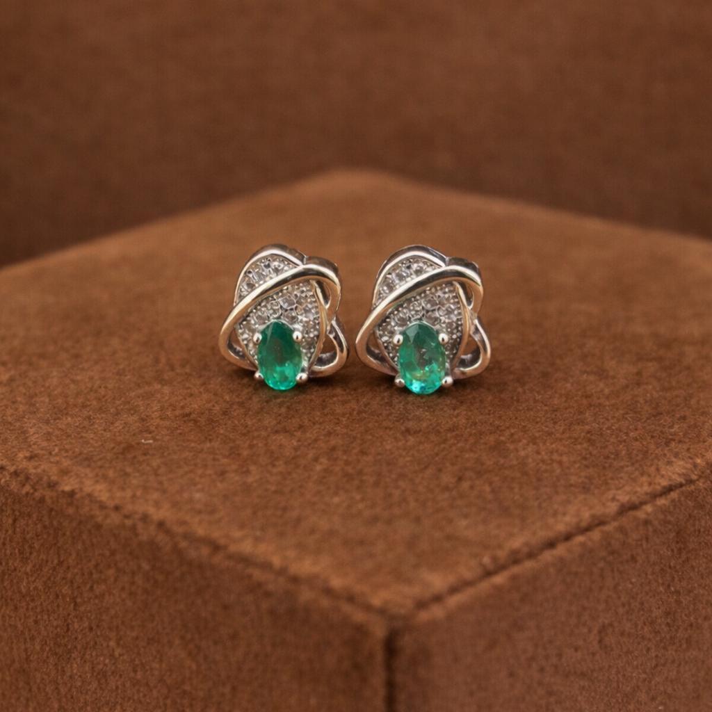 Zambian Emerald Stud Earrings - Sterling Silver May Birthstone - Image 3