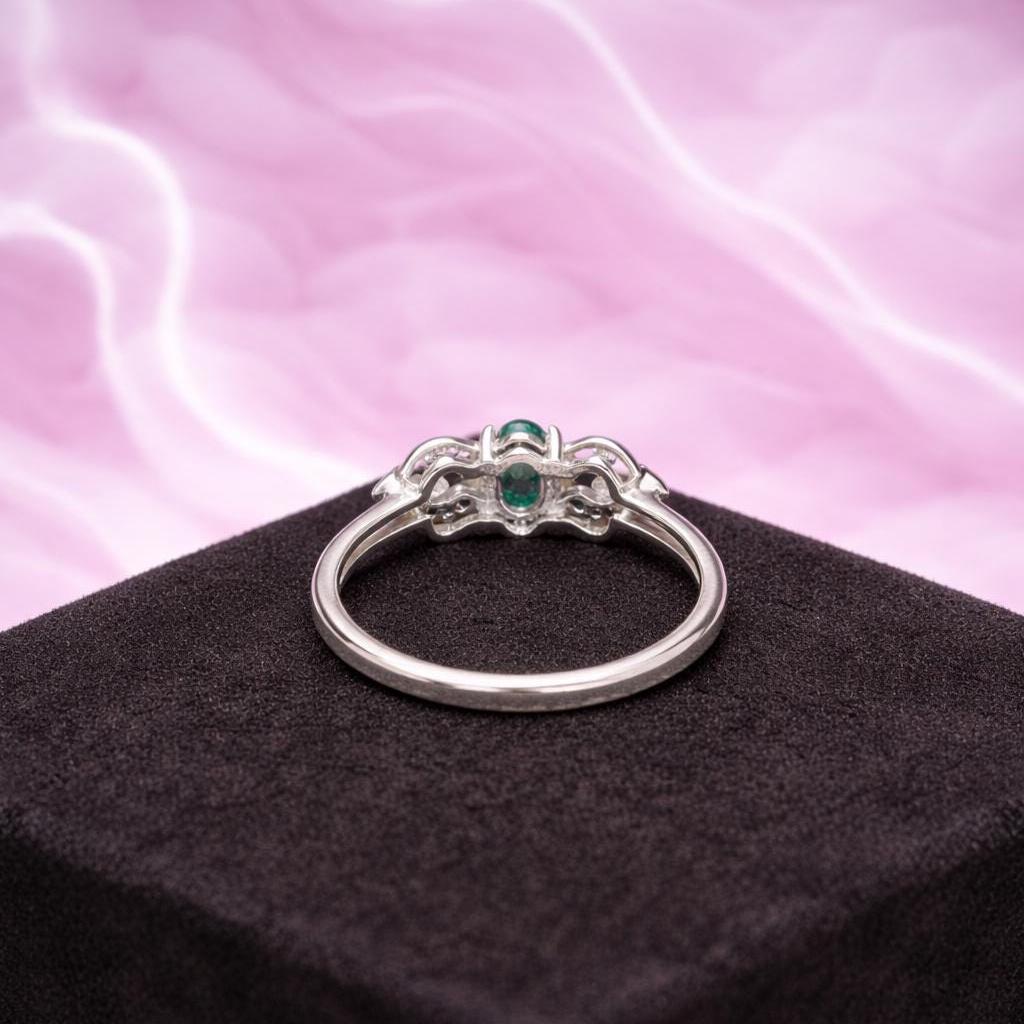 Natural Zambian Emerald Ring- 92.5 Silver Sterling Ring- Oval Cut Gemstone- Everyday Wear Jewellery- Floral Leaf Ring- vintage Emerald Ring - Image 2