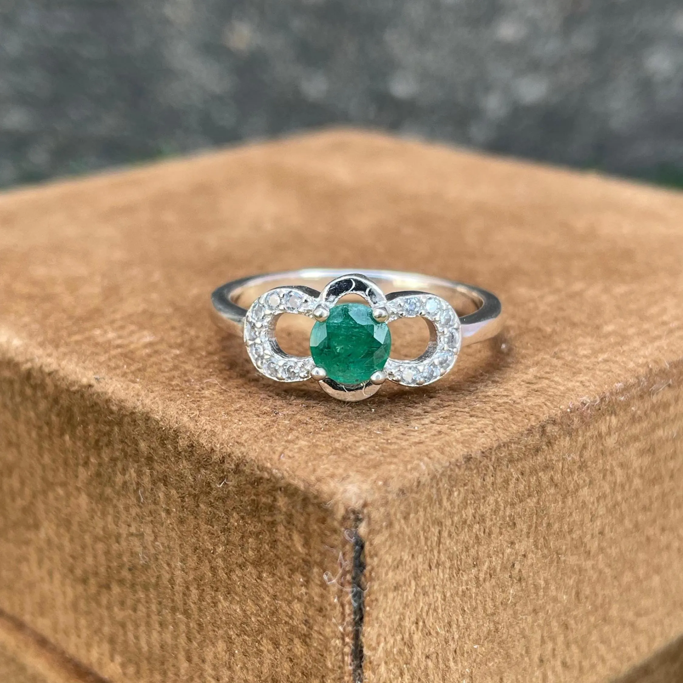 Natural Zambian Emerald Ring 925 Sterling Silver- Emerald Infinity Ring For Women- Dainty Silver Promise Ring- May Birthstone Ring- Gift Her - Image 3