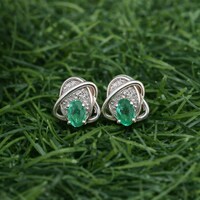 Zambian Emerald Stud Earrings - Sterling Silver May Birthstone