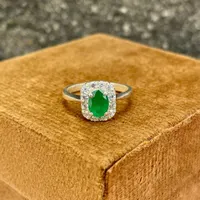 Natural Zambian Emerald Ring – 925 Sterling Silver with CZ Halo Ring- Oval Green Gemstone Ring- Minimalist Ring- Anniversary Gift For Her