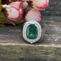 Natural Zambian Emerald Men's Ring- 925 Sterling Silver Ring- Cushion Cut Green Gemstone Ring- May Birtstone Jewellery- Statement Ring
