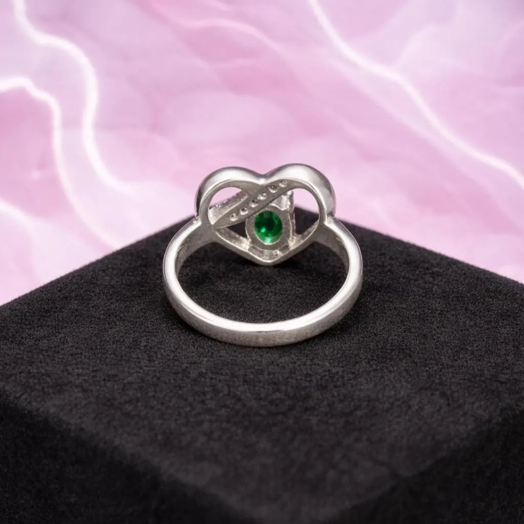 Natural Zambian Emerald Ring 92.5 Silver Sterling Ring- Vivid Green Oval Gemstone Ring- Vintage Style Heart Shaped Emerald Ring-Gift For Her - Image 2