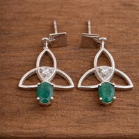 Emerald Drop Earrings - Sterling Silver Celtic Knot Jewelry