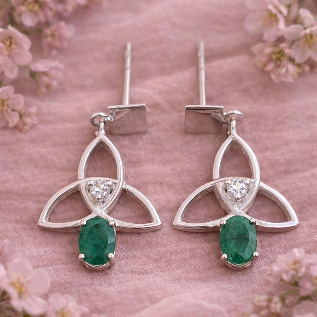 Emerald Drop Earrings - Sterling Silver Celtic Knot Jewelry - Image 2