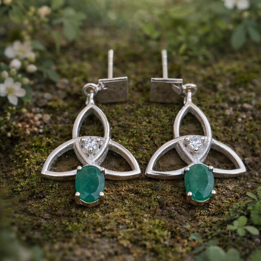 Emerald Drop Earrings - Sterling Silver Celtic Knot Jewelry - Image 3