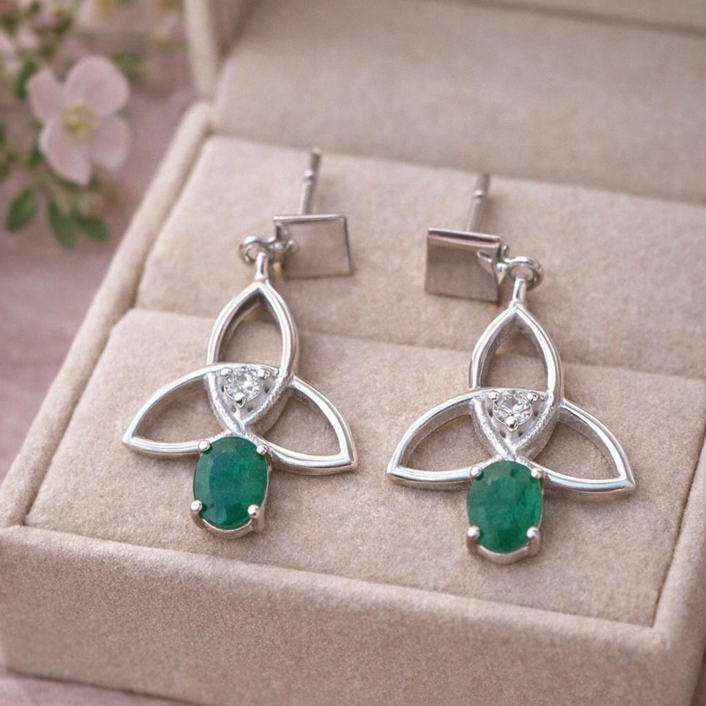 Emerald Drop Earrings - Sterling Silver Celtic Knot Jewelry - Image 4