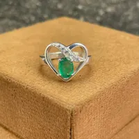 Natural Zambian Emerald Ring 92.5 Silver Sterling Ring- Vivid Green Oval Gemstone Ring- Vintage Style Heart Shaped Emerald Ring-Gift For Her