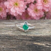 Natural Zambian Emerald Ring 925 Sterling Silver- May Birthstone Engagement Ring- Round Gemstone Silver Ring- Vintage Style Ring- Gift  Her