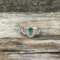 Natural Zambian Emerald Ring 92.5 Silver Sterling Ring - Bluish Green Gemstone Ring-Minimalist Elegant Heart Ring-Vintage Style Emerald Ring
