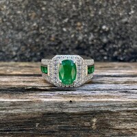 Natural Zambian Emerald Men's Ring- 925 Sterling Silver Ring- Oval Gemstone Ring- Vintage Style Emerald Engagement Ring- Gift For Him