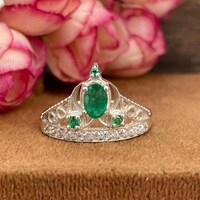 Natural Zambian Emerald Ring 925 Sterling Silver Ring-  Elegant Green Gemstone Ring- May Birthstone Jewellery- Vintage Style Engagement Ring