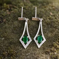 Emerald Drop Earrings - Sterling Silver, Green Gemstone Jewelry