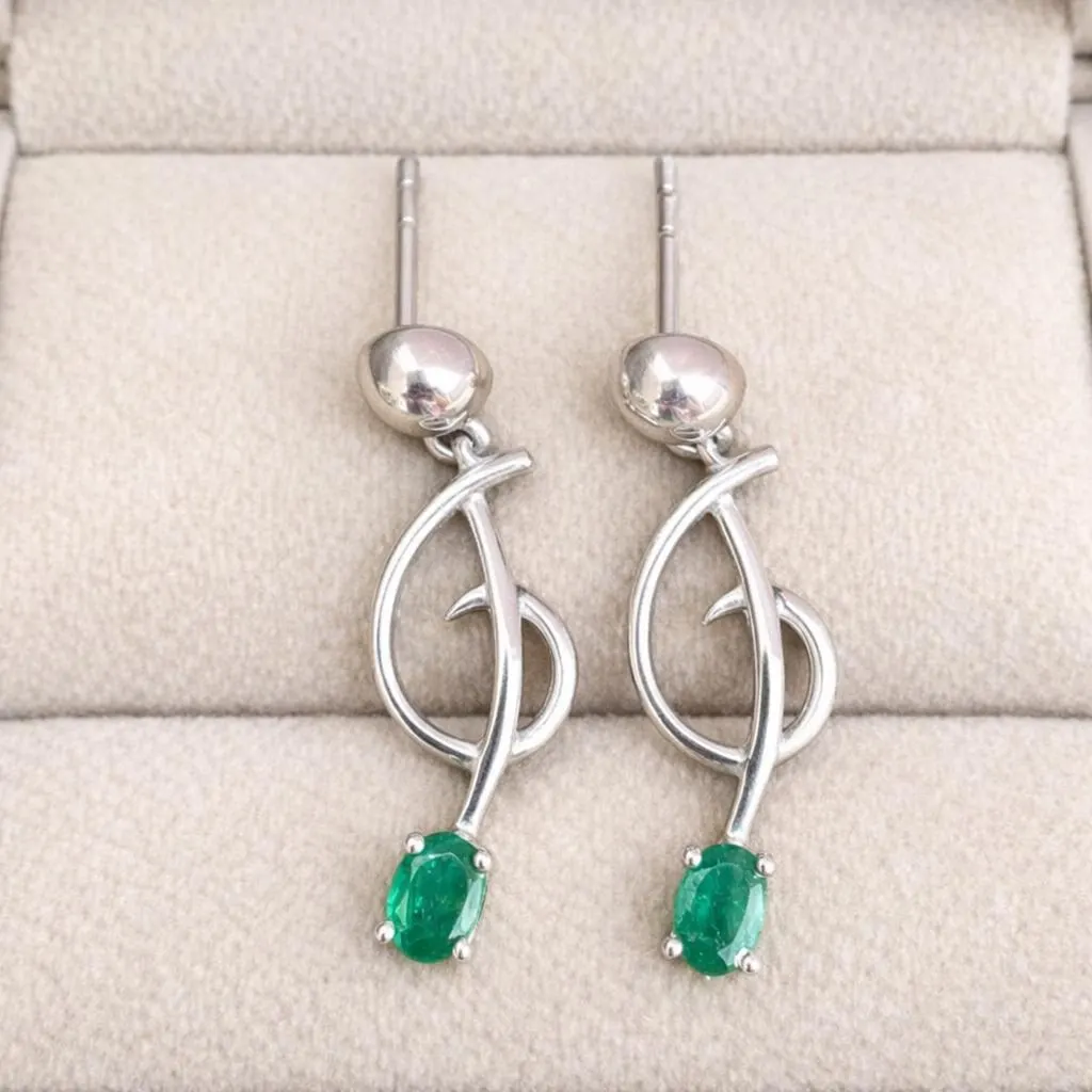 Emerald Drop Earrings - Sterling Silver Dangle Jewelry, Green Gemstone - Image 2