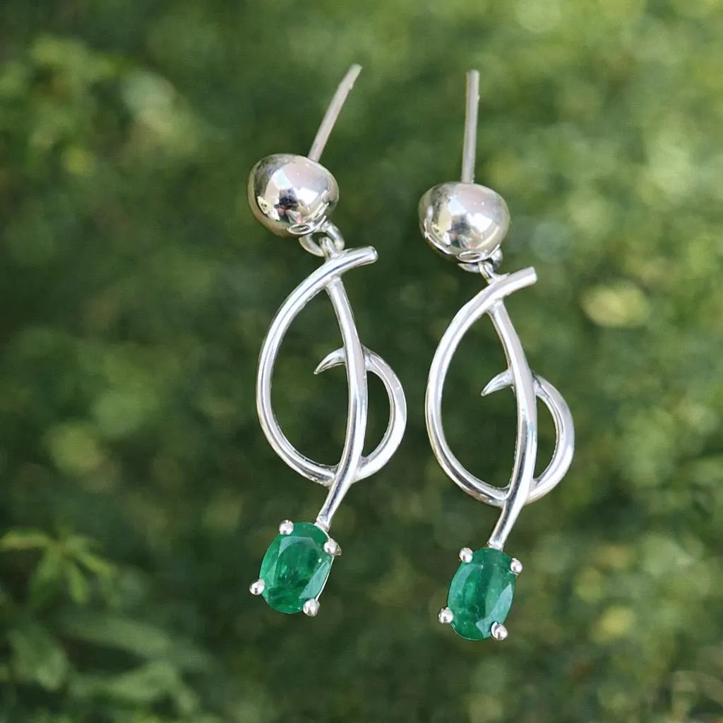 Emerald Drop Earrings - Sterling Silver Dangle Jewelry, Green Gemstone - Image 3
