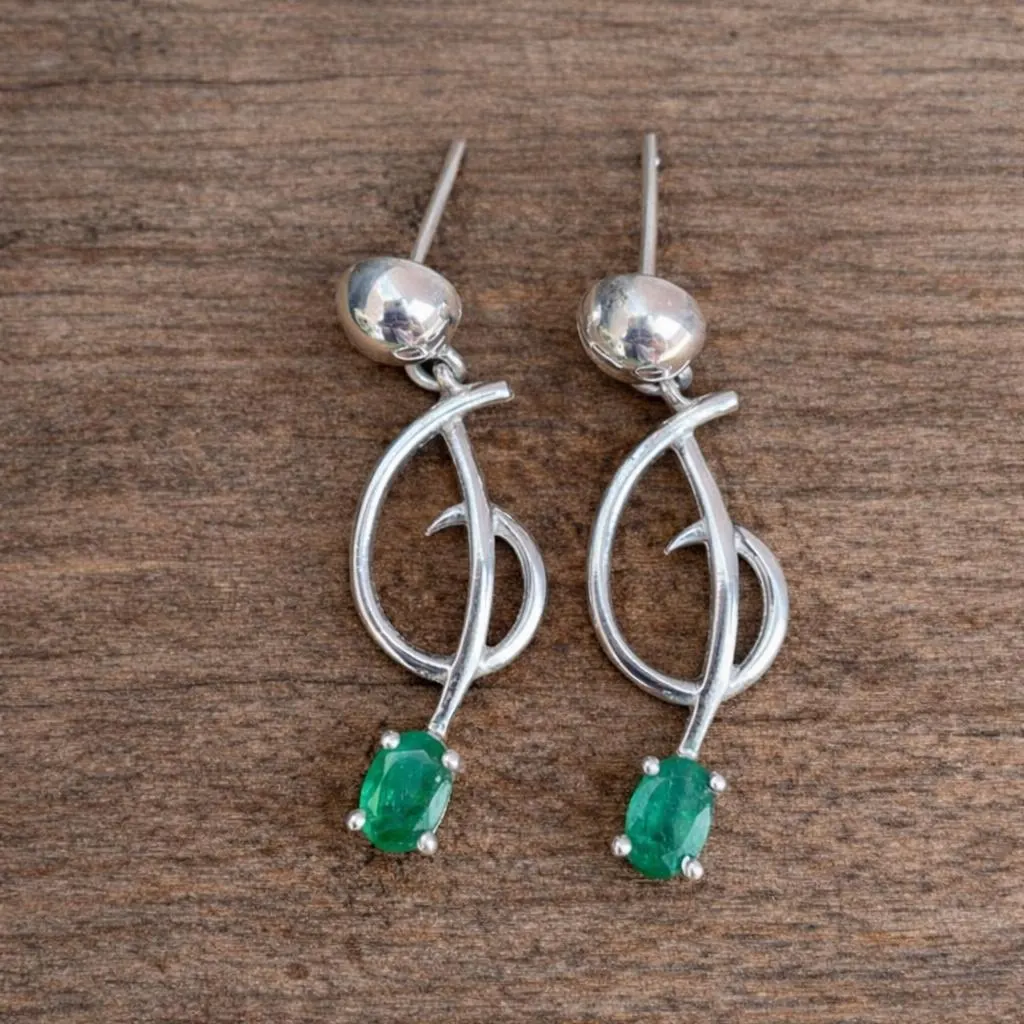 Emerald Drop Earrings - Sterling Silver Dangle Jewelry, Green Gemstone - Image 4