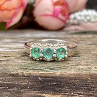 Three Stone Zambian Emerald Ring in Sterling Silver- Minimalist Green Gemstone Ring- Vintage Style Promise Ring- Elegant Engagement Ring