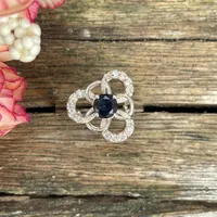 Natural Tourmaline Ring – Floral Halo Ring- 925 Sterling Silver- Statement Ring- Dark Blue Gemstone Ring- Anniversary Gift For Her