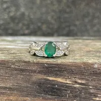 Natural Zambian Emerald Ring 925 Sterling Silver- Oval Green Emerald Ring- May Birthstone Ring- Leaf Design Ring- Minimalist Gemstone Ring