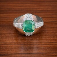 Natural Zambian Emerald Ring For Men- Cushion Cut Green Emerald Ring- 925 Sterling Silver Ring- May Birthstone Statement Ring- Gift For Him
