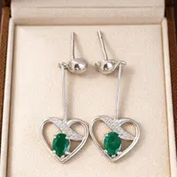 Emerald Heart Drop Earrings - Sterling Silver Green Gemstone Jewelry
