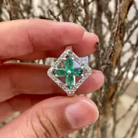 Natural Zambian Emerald Ring 925 Sterling Silver- Emerald Cluster Ring- Square Frame Silver Ring- May Birthstone Jewellery- Anniversary Gift