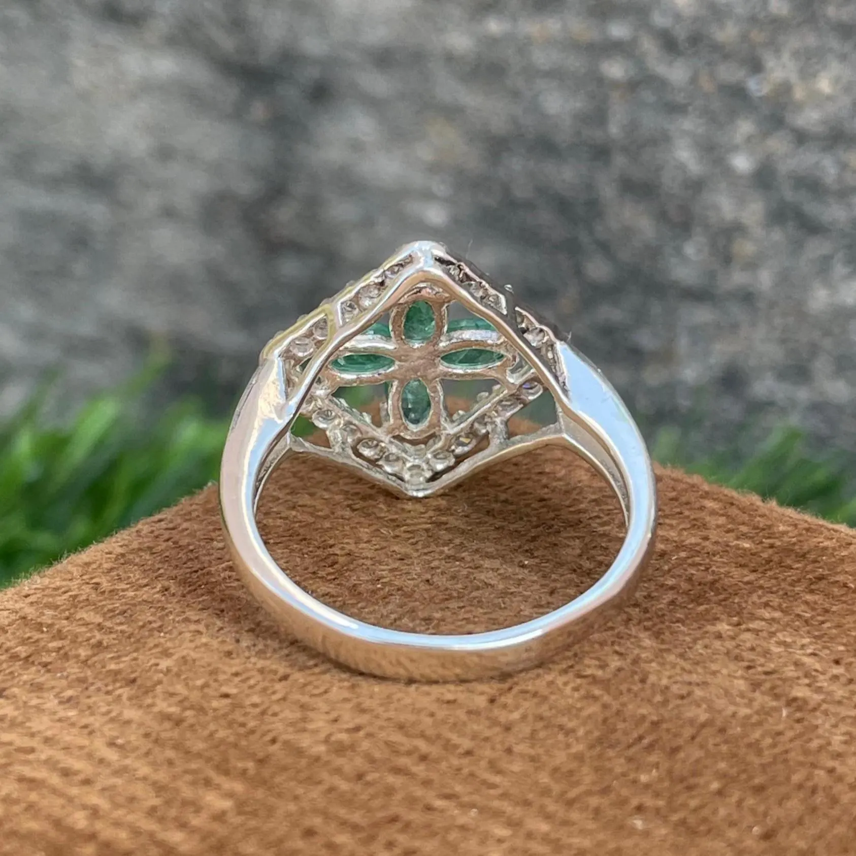 Natural Zambian Emerald Ring 925 Sterling Silver- Emerald Cluster Ring- Square Frame Silver Ring- May Birthstone Jewellery- Anniversary Gift - Image 2
