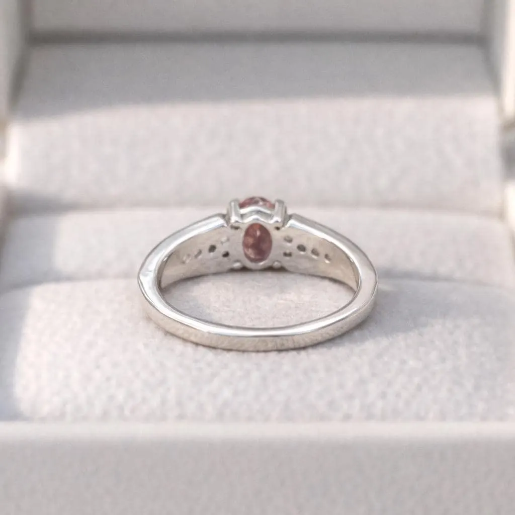 Natural Tourmaline Ring- 92.5 Sterling Silver Ring- Oval Pink Gemstone Ring- Classic Silver Engagement Style Ring-Minimalist Women Jewellery - Image 2