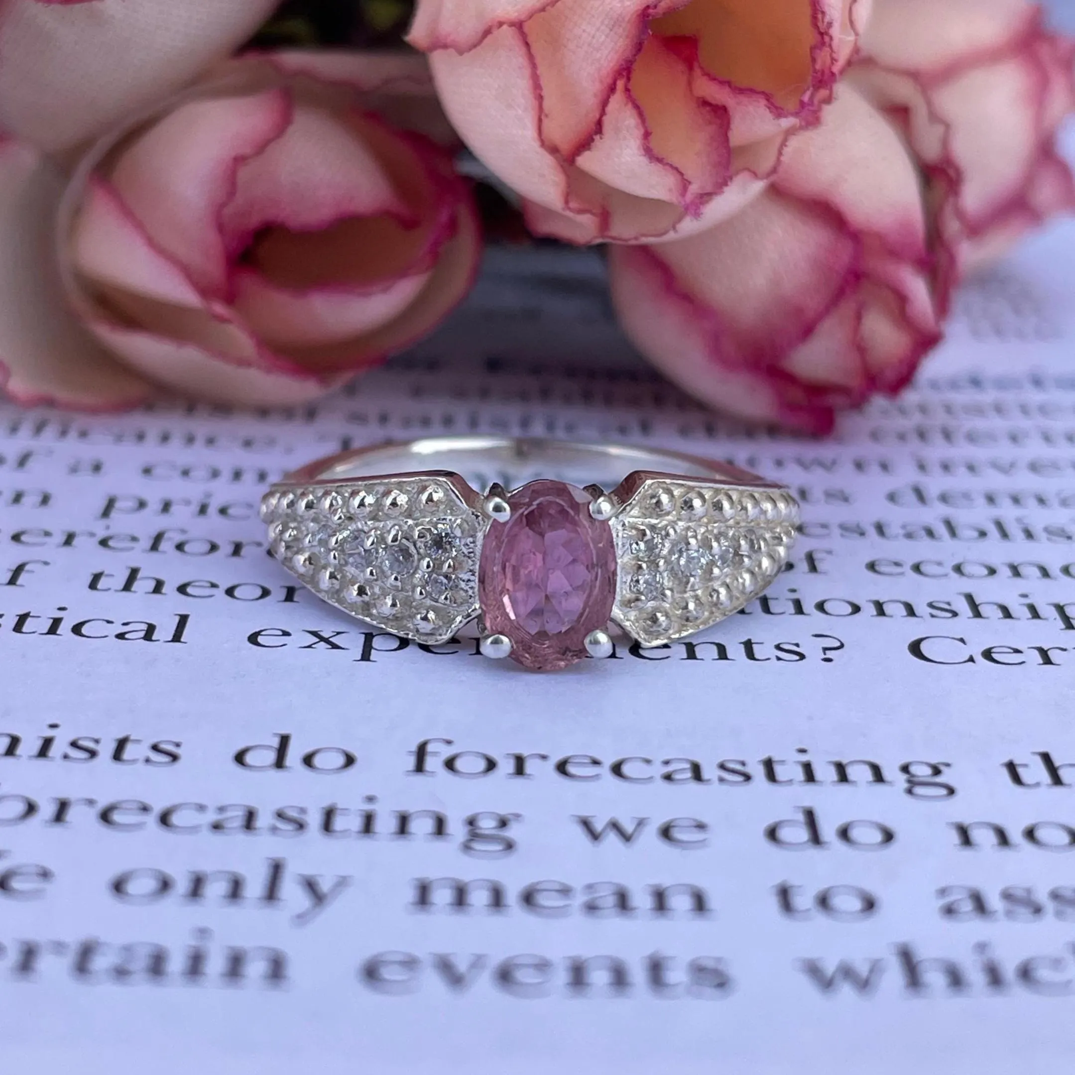 Natural Tourmaline Ring- 92.5 Sterling Silver Ring- Oval Pink Gemstone Ring- Classic Silver Engagement Style Ring-Minimalist Women Jewellery - Image 3