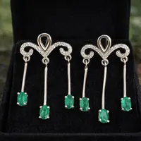 Natural Emerald Long Drop Earrings- 925 Sterling Silver Earring- Geniune Green Emerald Long Silver Earrings- Dainty Gift For Her