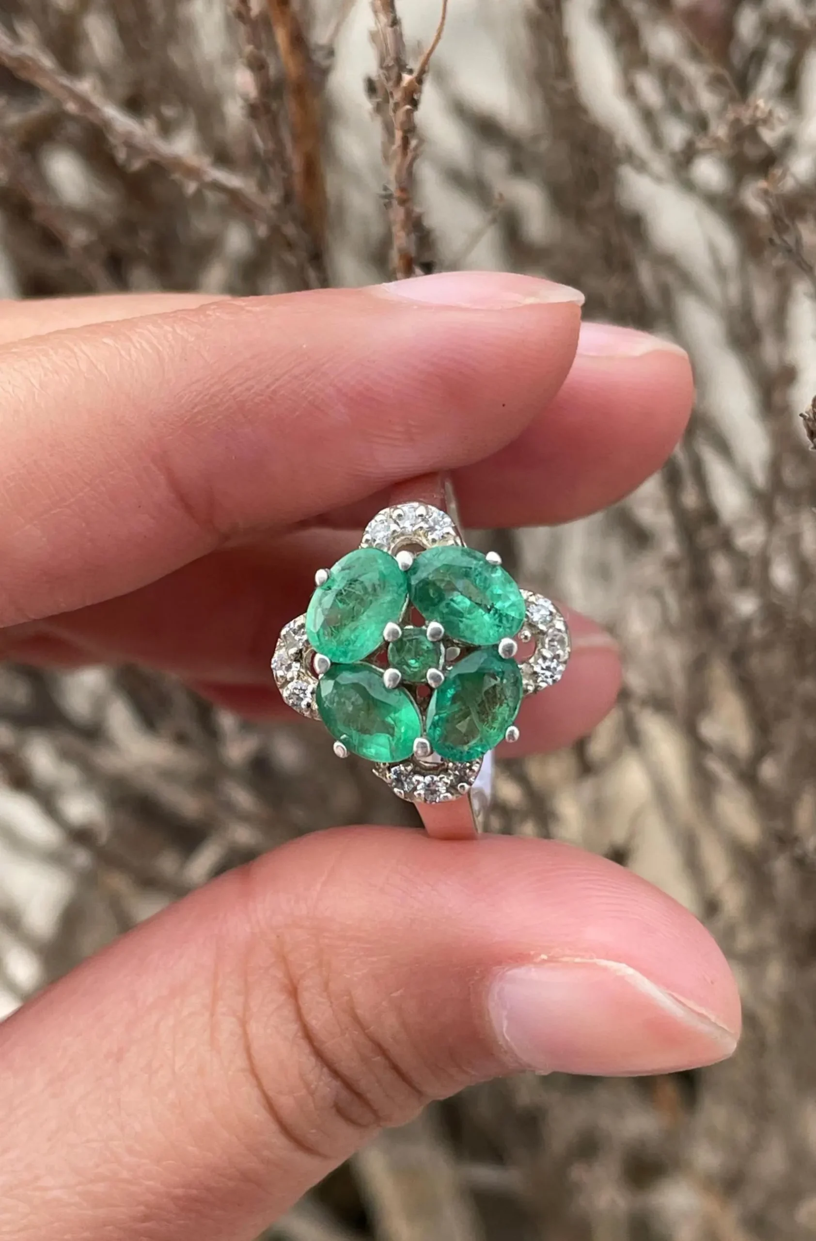 Natural Zambian Emerald Ring 925 Sterling Silver- Vivid Green Gemstone Flower Ring- May Birthstone Gift For Her- Emerald Cluster Ring - Image 3