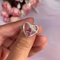 Heart Shape Natural Tourmaline Ring- 92.5 Sterling Silver Ring- oval Pink Gemstone Ring- Minimalist Love Ring- Vintage Women Jewellery Gift