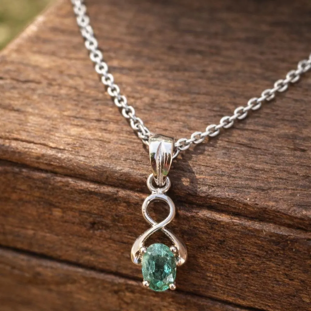 Natural Emerald Infinity Pandent- 925 Sterling Silver Pandent- Genuine Bluish Green Emerald Infinity Design- Minimalist Gift For Her- - Image 2
