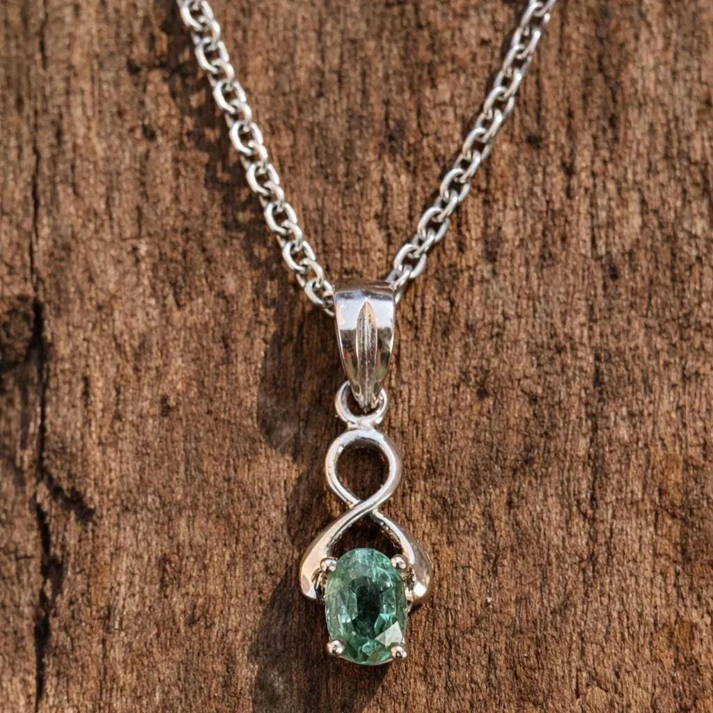 Natural Emerald Infinity Pandent- 925 Sterling Silver Pandent- Genuine Bluish Green Emerald Infinity Design- Minimalist Gift For Her- - Image 3