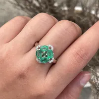 Natural Zambian Emerald Ring 925 Sterling Silver- Vivid Green Gemstone  Flower Ring- May Birthstone Gift For Her- Emerald Cluster Ring