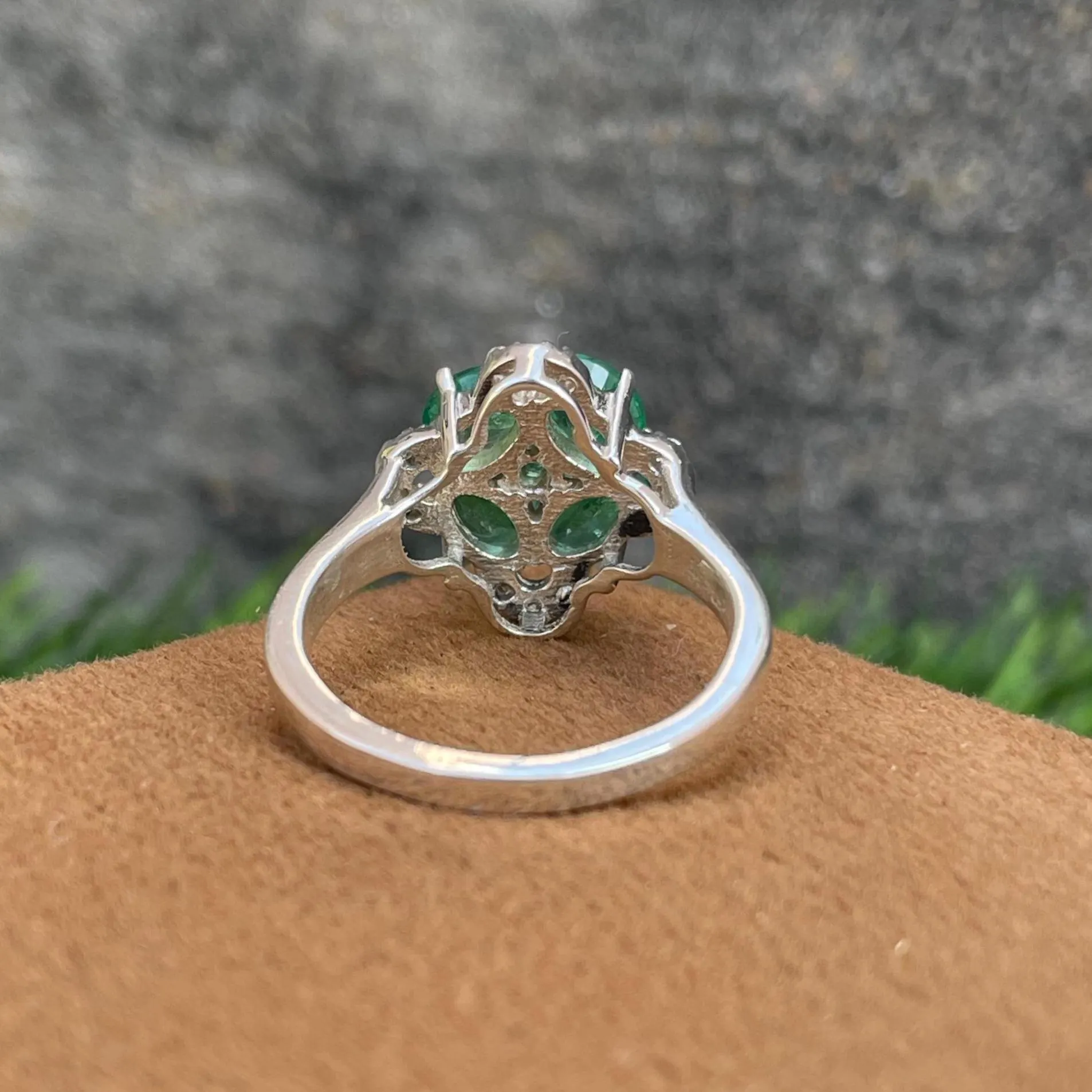 Natural Zambian Emerald Ring 925 Sterling Silver- Vivid Green Gemstone Flower Ring- May Birthstone Gift For Her- Emerald Cluster Ring - Image 2