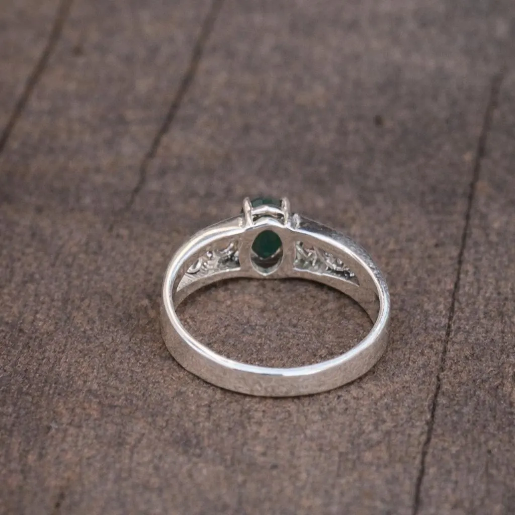 Natural Zambian Emerald Ring 925 Sterling Silver- Vintage Style Engagement Ring- Oval Rich Green Gemstone Ring- Jewellery Gift For Women - Image 2