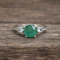 Natural Zambian Emerald Ring 925 Sterling Silver- Round Cut Green Emerald Silver Ring- Minimal Engagement Ring- May Birthstone Ring-Gift Her