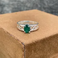 Natural Zambian Emerald Ring 925 Sterling Silver- Vintage Style Engagement Ring- Oval Rich Green Gemstone Ring- Jewellery Gift For Women