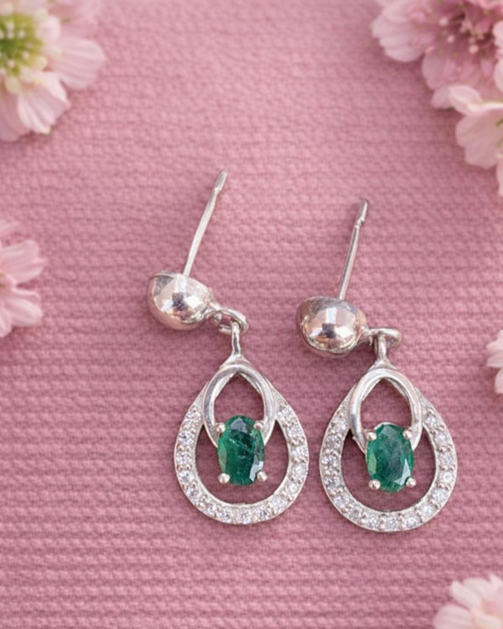 Natural Emerald Drop Earrings- 925 Sterling Silver Earrings- Geniune Green Emerald Earrings- Elegant Jewellery Gift For her - Image 4