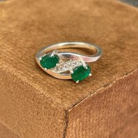 Natural Zambian Emerald Ring 925 Sterling Silver- Double Rich Green Emerald Ring- Oval Gemstone Ring- May Birthstone Jewellery- Gift For Her