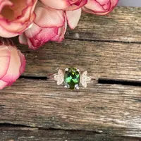 Natural Tourmaline Ring- 92.5 silver sterling Ring- Oval Green Leaf Design Floral Gemstone Ring- Vintage Style Engagement Ring- Gift for Her