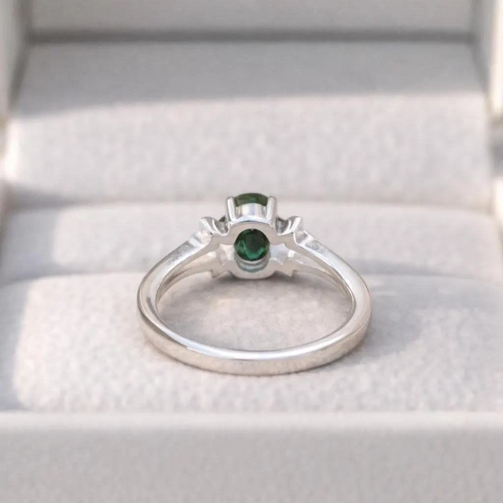 Natural Tourmaline Ring- 92.5 silver sterling Ring- Oval Green Leaf Design Floral Gemstone Ring- Vintage Style Engagement Ring- Gift for Her - Image 2
