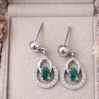 Natural Emerald Drop Earrings- 925 Sterling Silver Earrings- Geniune Green Emerald Earrings- Elegant Jewellery Gift For her