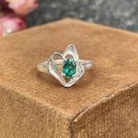 Natural Zambian Emerald Ring 925 Sterling Silver- Rich Green Emerald Floral Ring- Minimal Jewellery For Women- May Birthstone Gift For Her